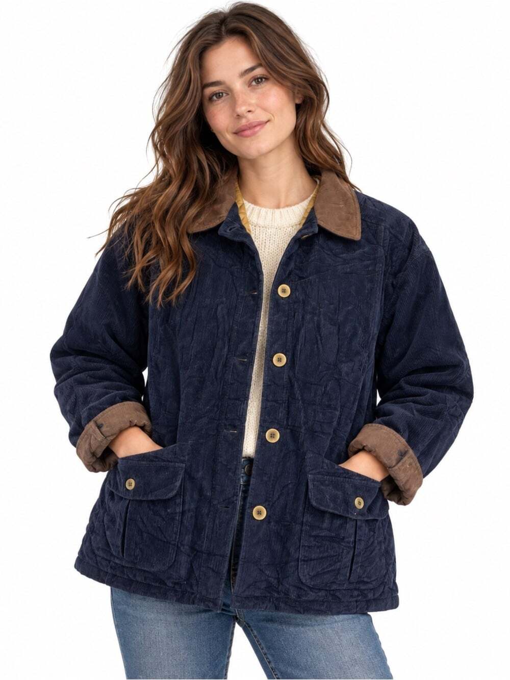 LL Bean Vintage Barn Jacket XL Navy Cotton Quilted Lined Chore Coat Button Front